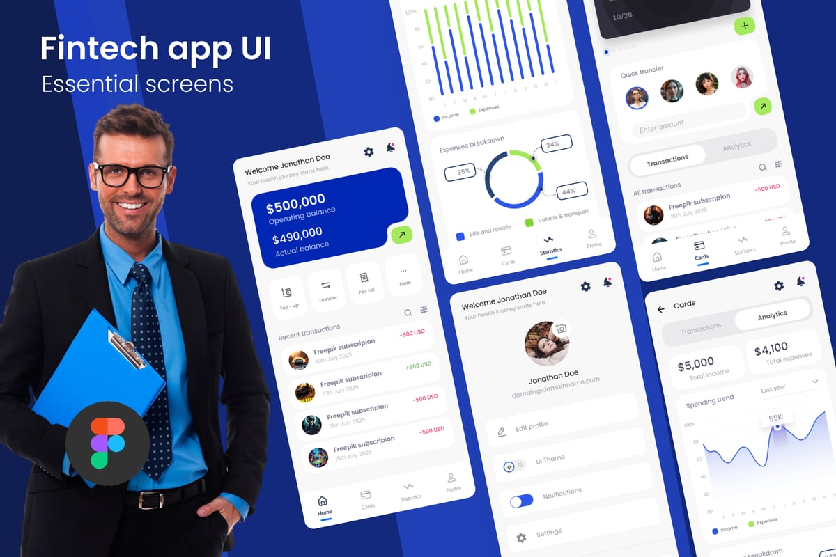 金融科技应用程序UI-必需屏幕APP UI KIT (FIG)