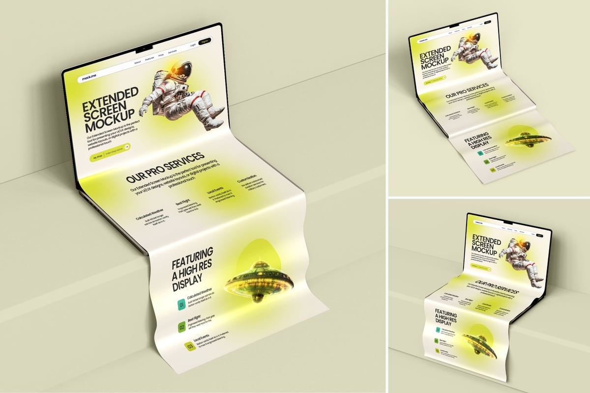 长卷轴扩展笔记本电脑屏幕模型集样机 (PSD)