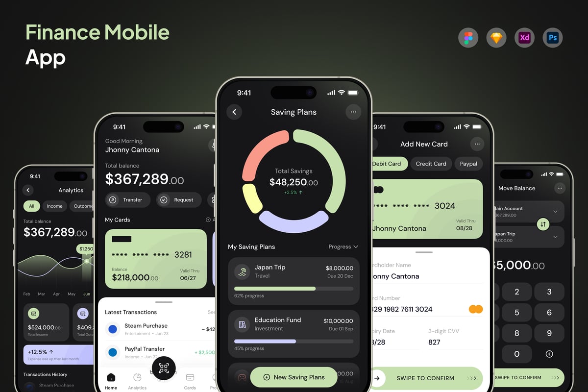 金融科技移动应用APP UI KIT (FIG,PSD,SKETCH,XD)