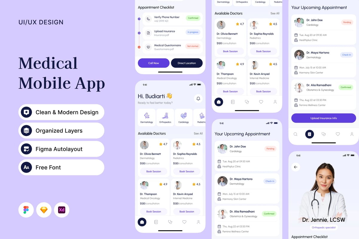 医疗移动应用APP UI KIT (FIG,SKETCH,XD)