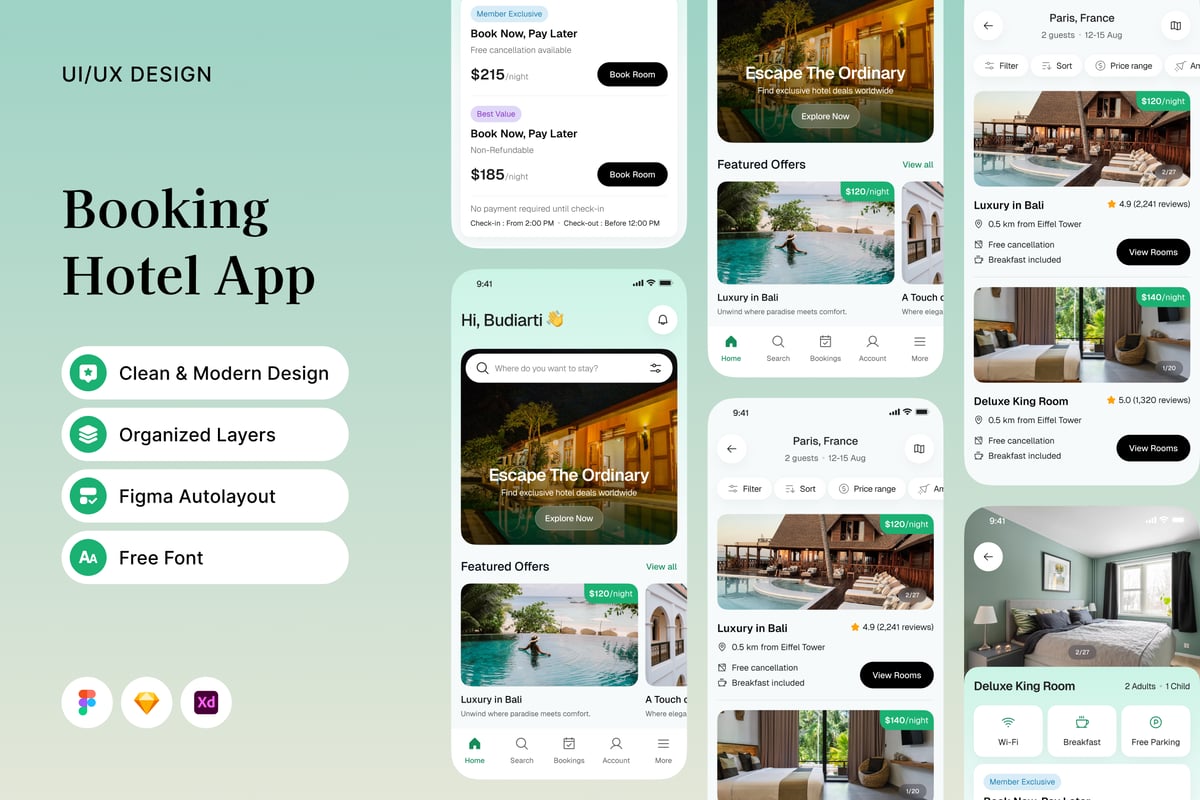 酒店预订应用APP UI KIT (FIG,SKETCH,XD)