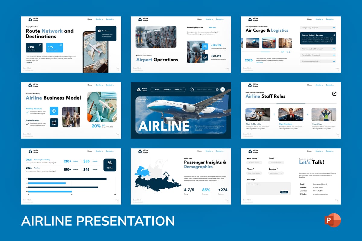 航空公司PPT模板 (PPTX)
