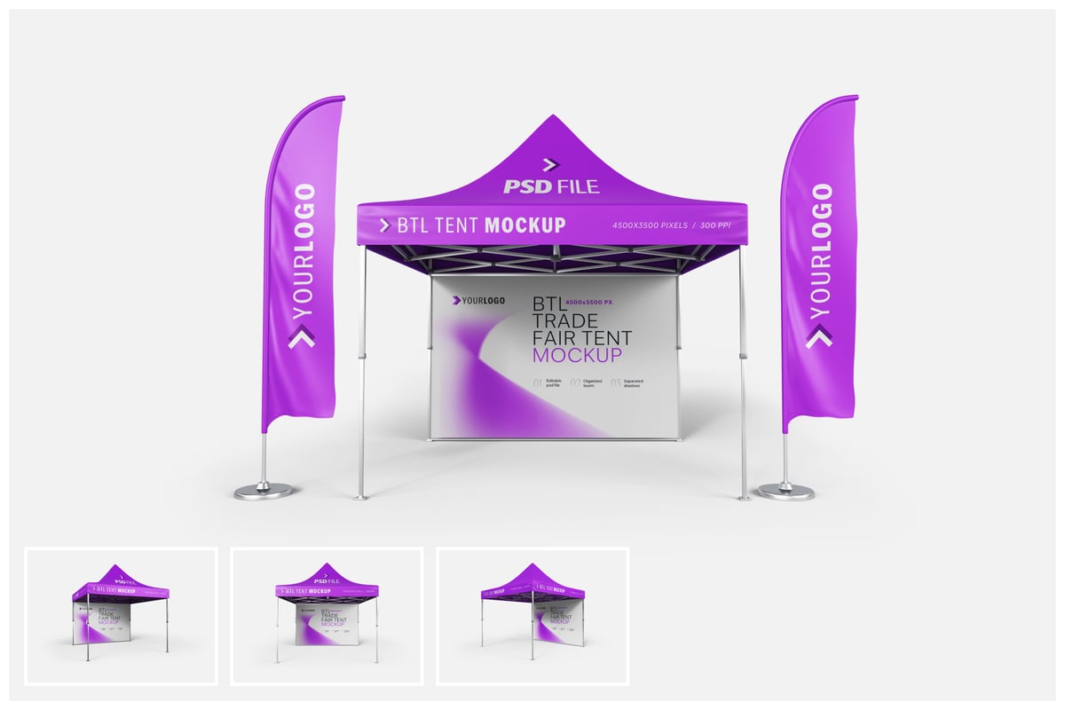 模块化展位模型套装，博览会架展台样机 (PSD)