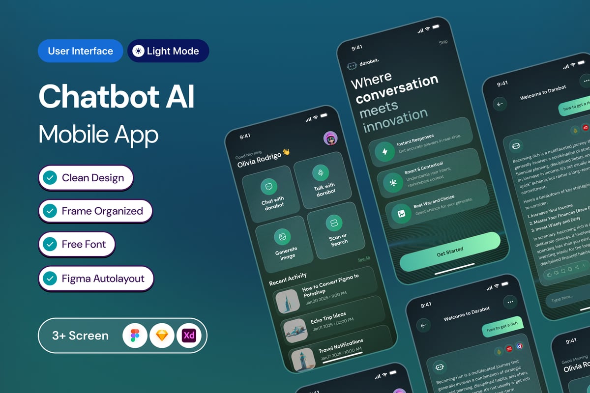 聊天机器人AI移动应用APP UI KIT (FIG,XD,SKETCH)