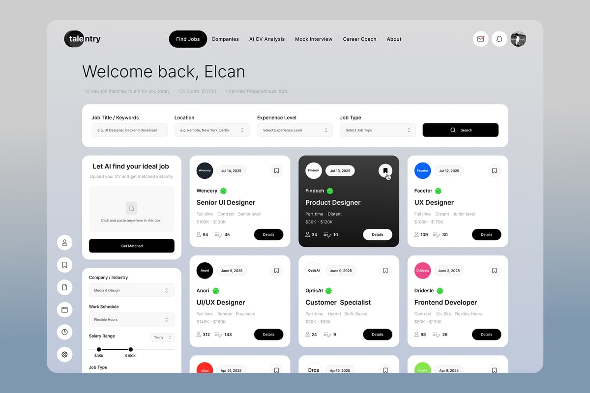 AI求职平台仪表板UI