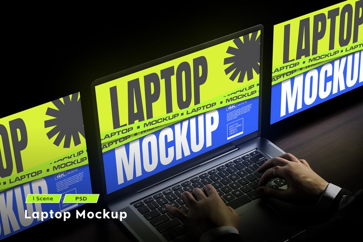 屏幕笔记本电脑模型样机 (PSD)