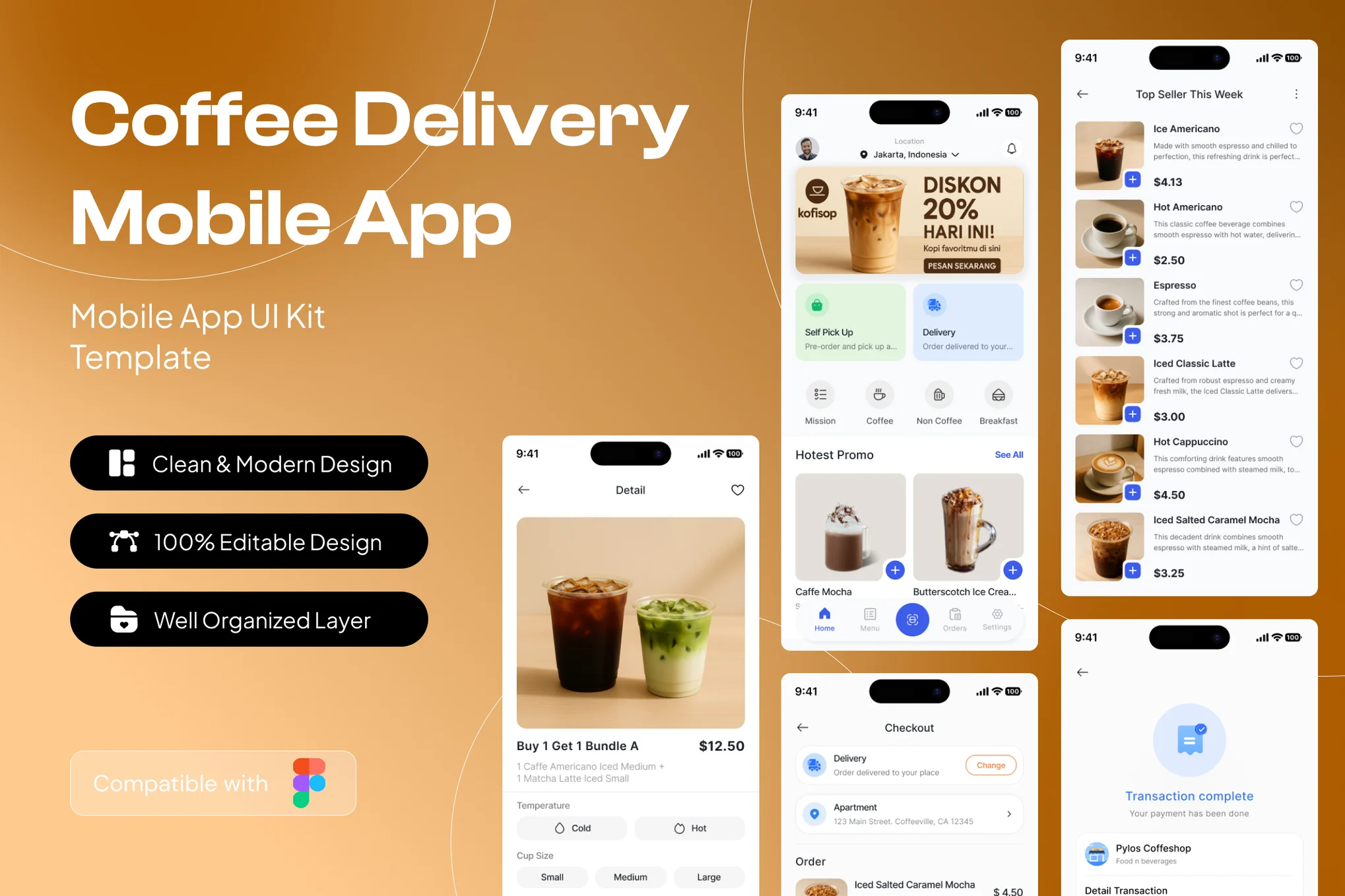 ?现代咖啡外卖移动应用APP UI KIT (Fig)
