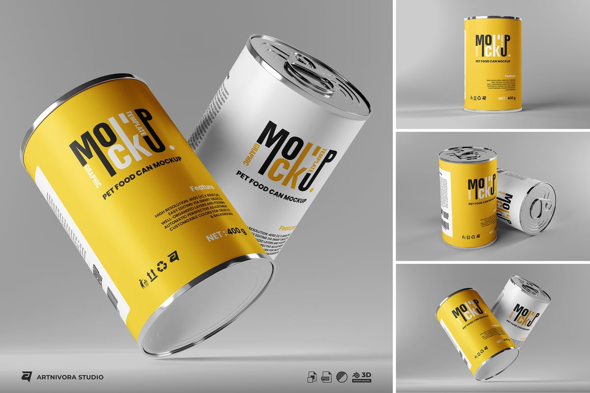 宠物食品可以模型套装样机 (PSD)