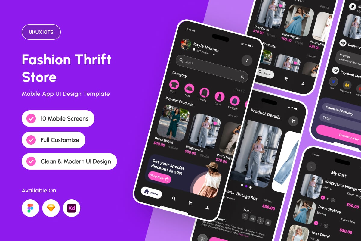 旧货时尚商店应用APP UI KIT (FIG,SKETCH,XD)