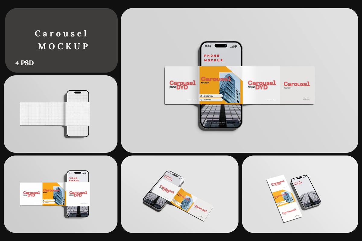 轮播手机模型样机 (PSD,PDF)