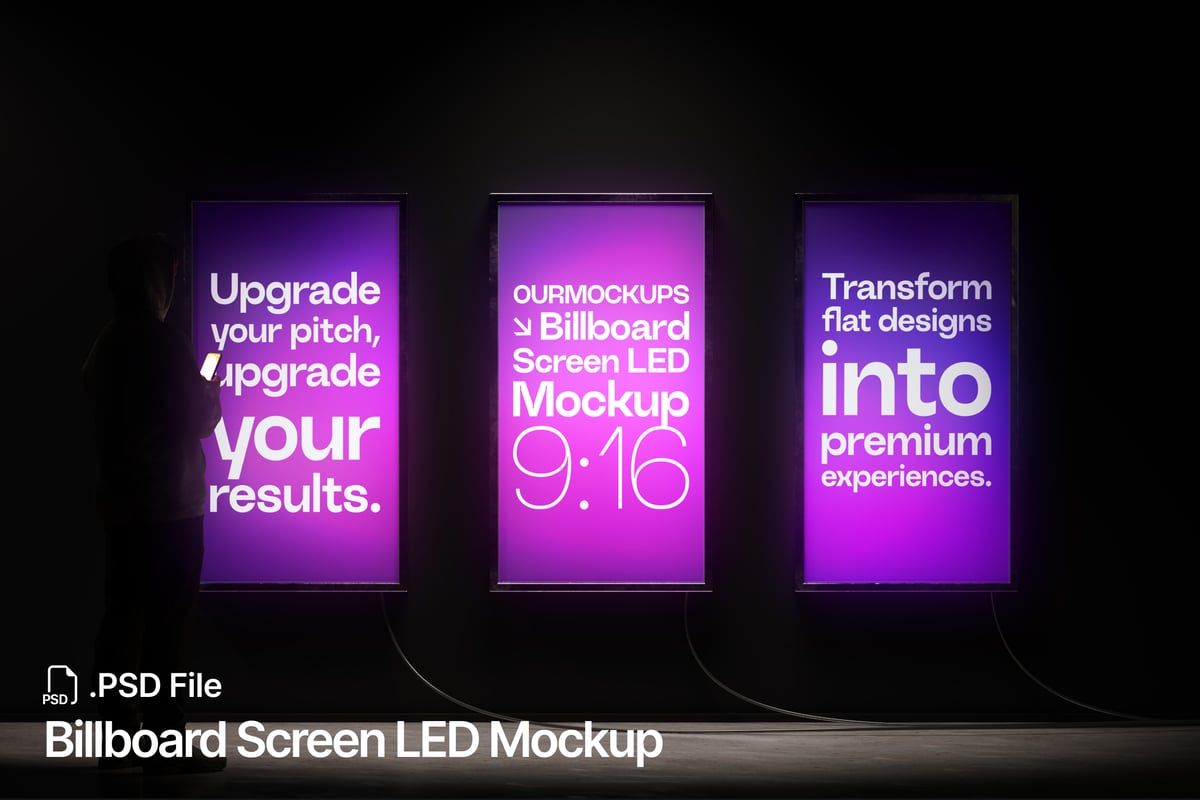 广告牌屏幕LED模型样机 (PSD)