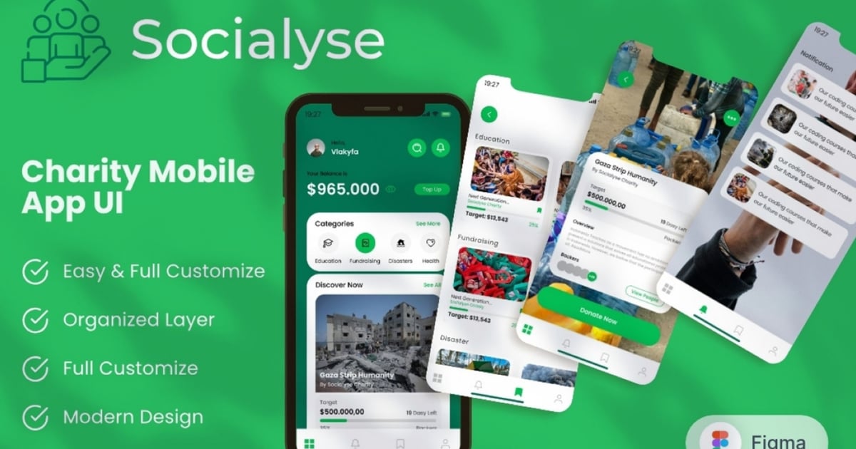 Socialyse – 慈善移动应用程序 UI 套件