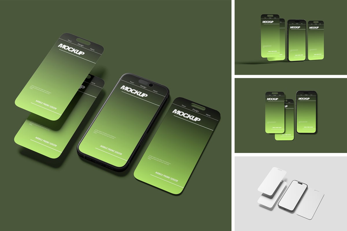 手机屏幕模型样机 (PSD,PDF)