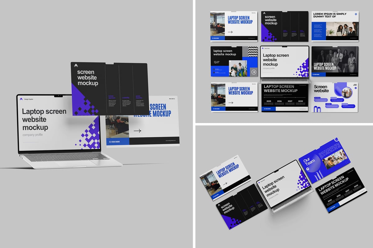 笔记本电脑屏幕网站模型样机 (PSD,PDF)