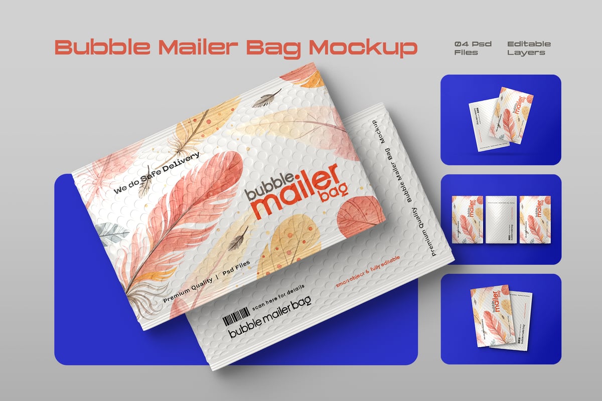 气泡包装邮件包包装模型集样机 (PSD)