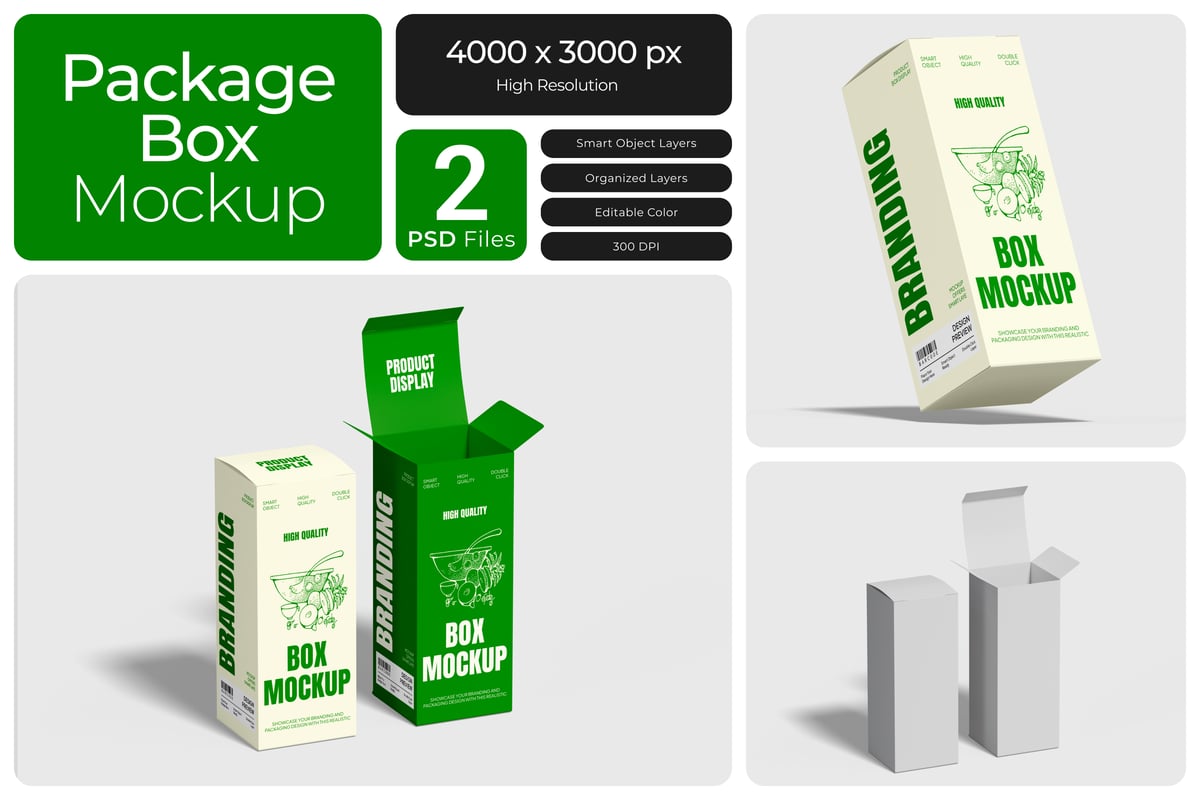 矩形包装盒模型样机 (PSD)