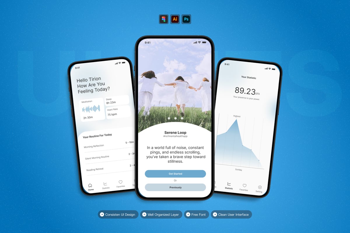 APP启动页循环场景移动应用APP UI KIT (AI,EPS,PSD,FIG)