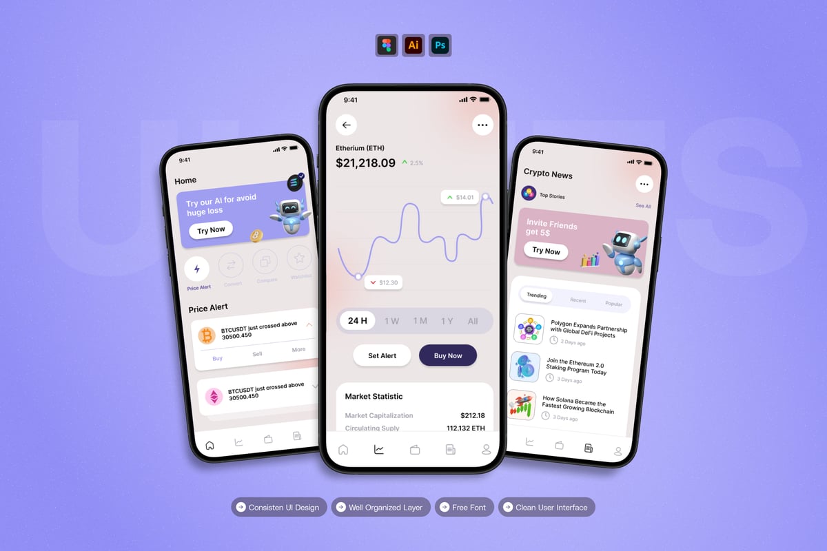智能钱包 – 移动应用APP UI KIT (AI,EPS,PSD,FIG)