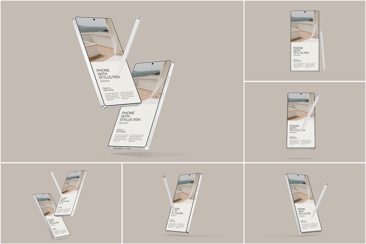 用手写笔模型的电话手机样机 (PSD)