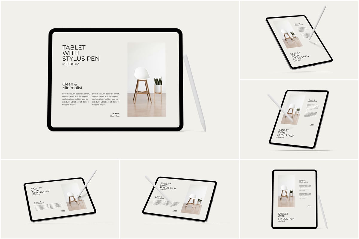 带有手写笔模型的平板电脑样机 (PSD)