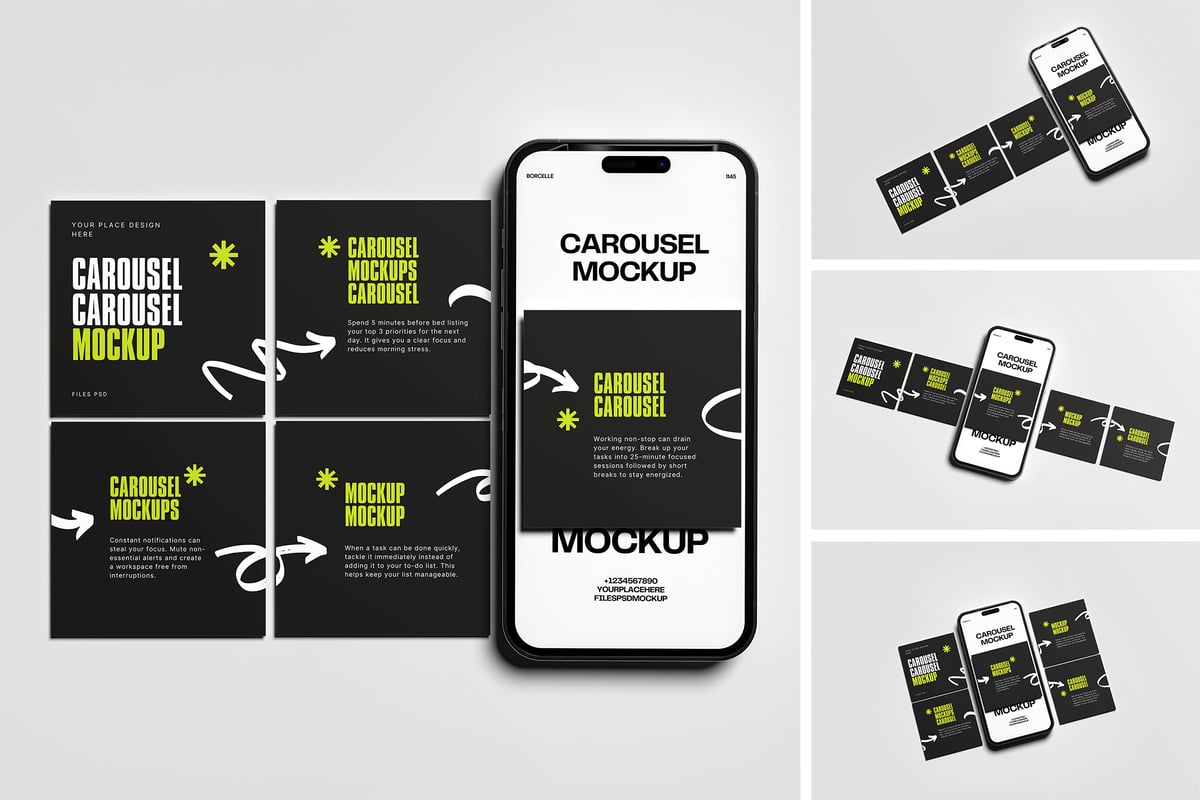 手机轮播模型样机 (PSD,PDF)