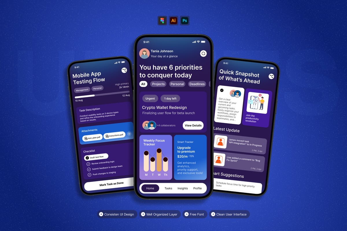 任务管理 – 移动应用APP UI KIT (AI,EPS,FIG)