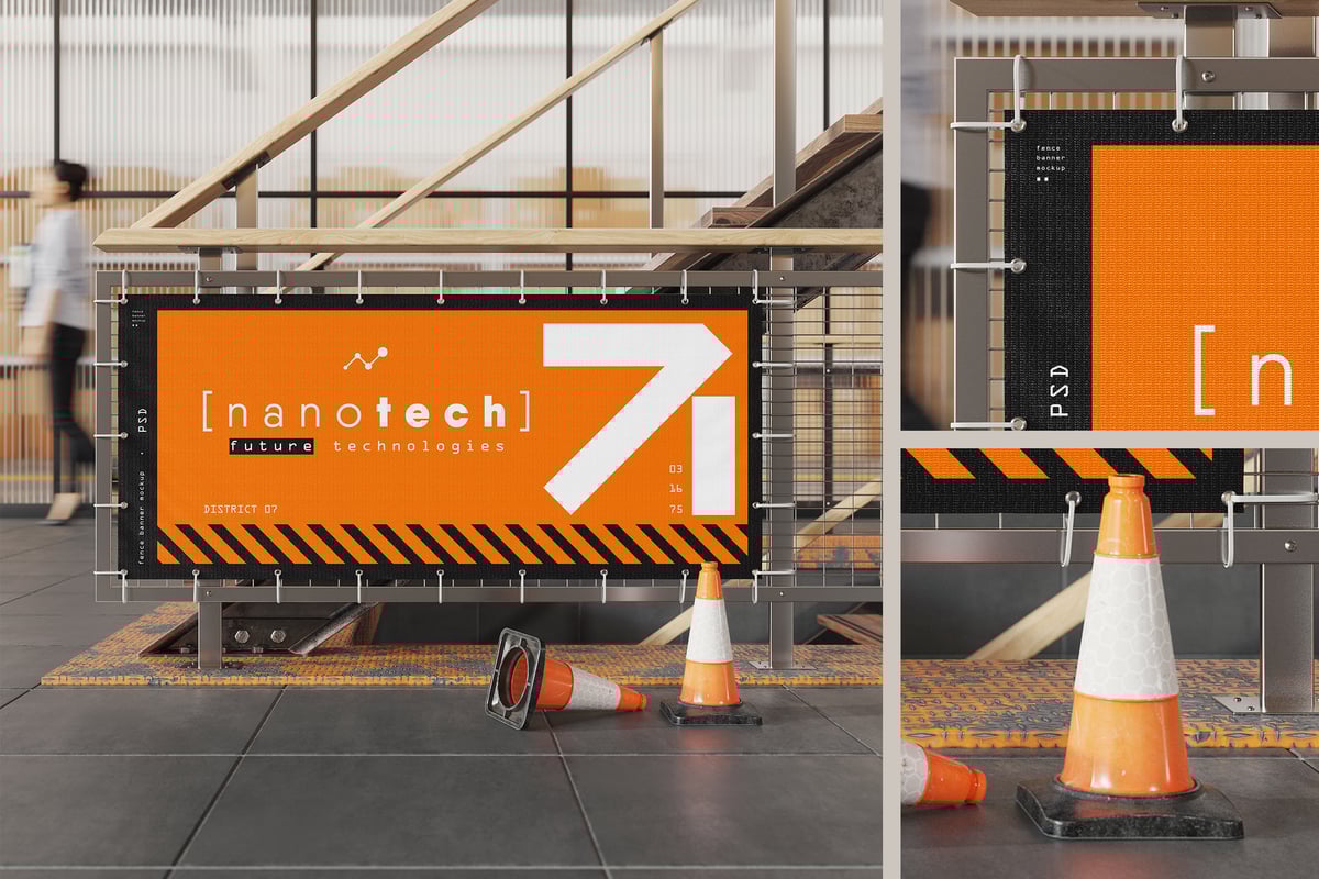 广告栅栏横幅模型样机 (PSD)