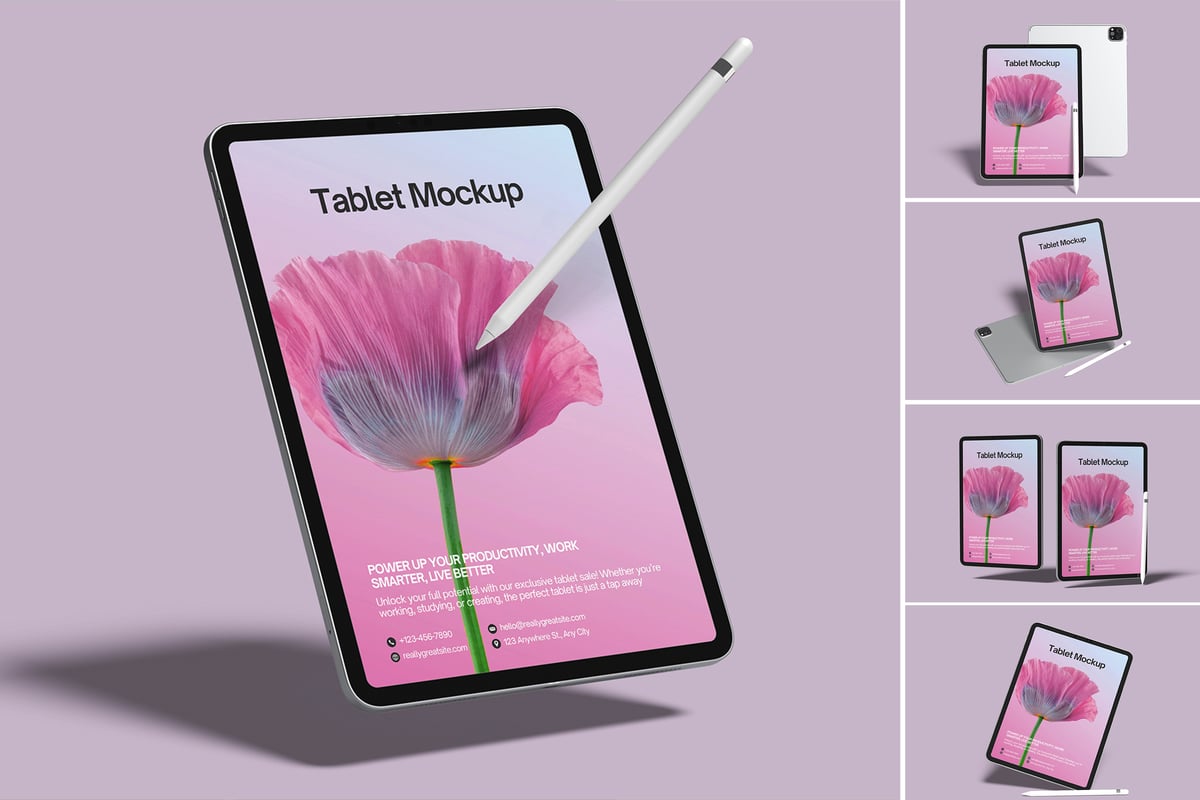 真实的平板电脑模型样机 (PSD,PDF)