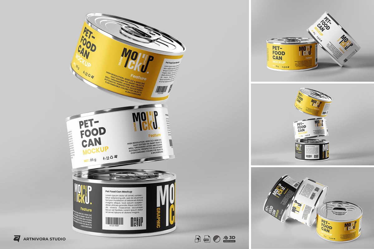 宠物食品可以模型套装样机 (PSD)