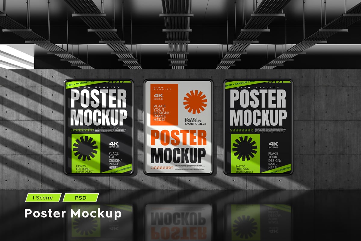 室内海报墙模型样机 (PSD)