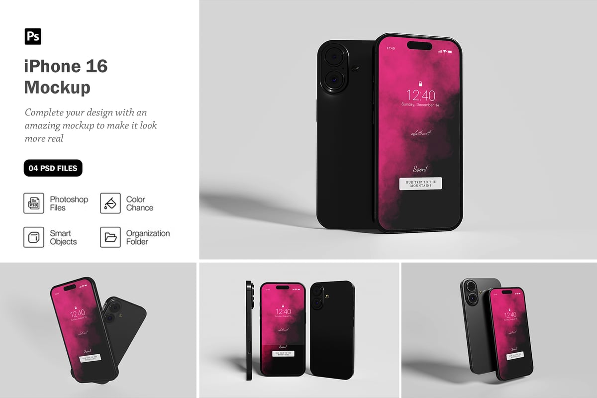 iPhone 16模型样机 (PSD)