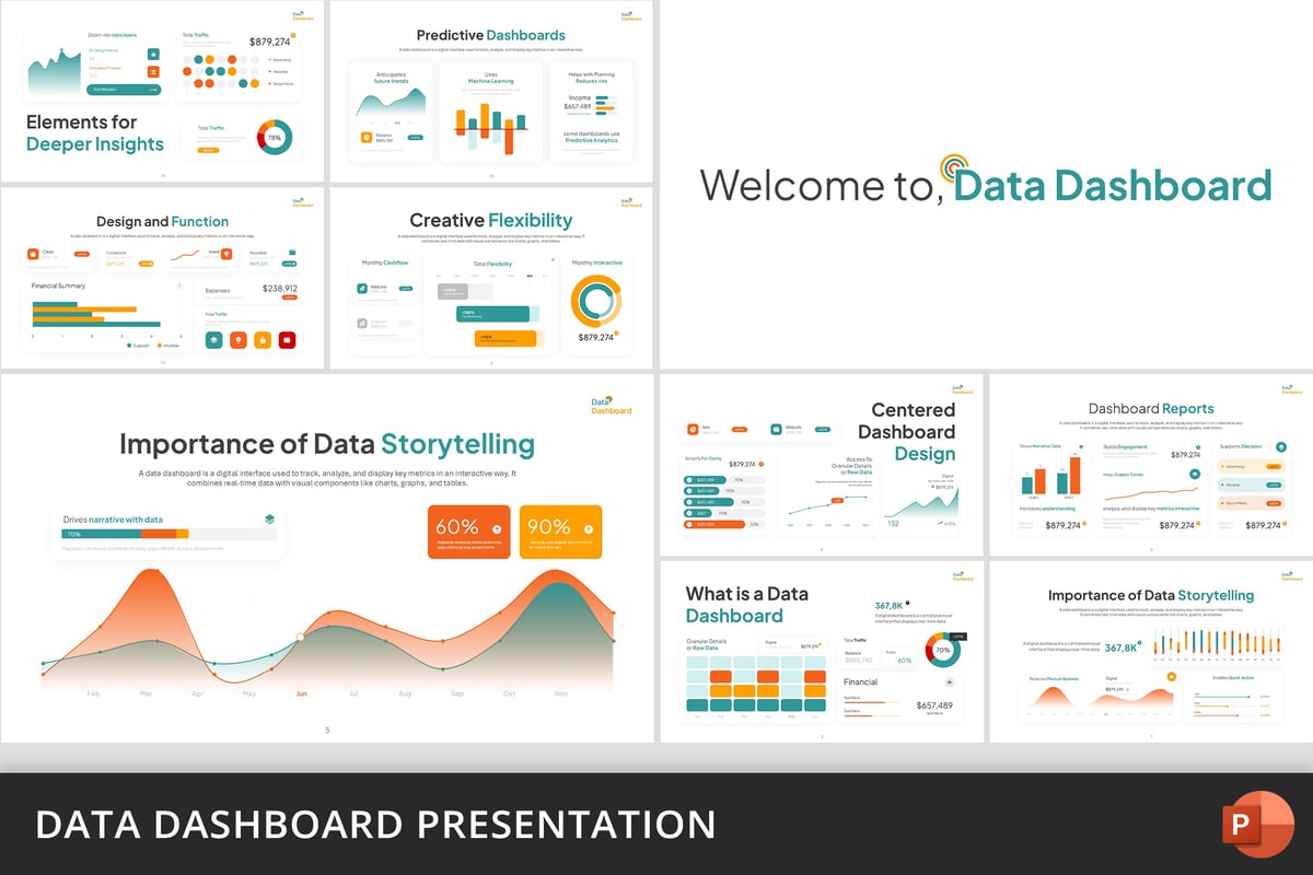 数据仪表板可视化PPT模板 (PPTX)