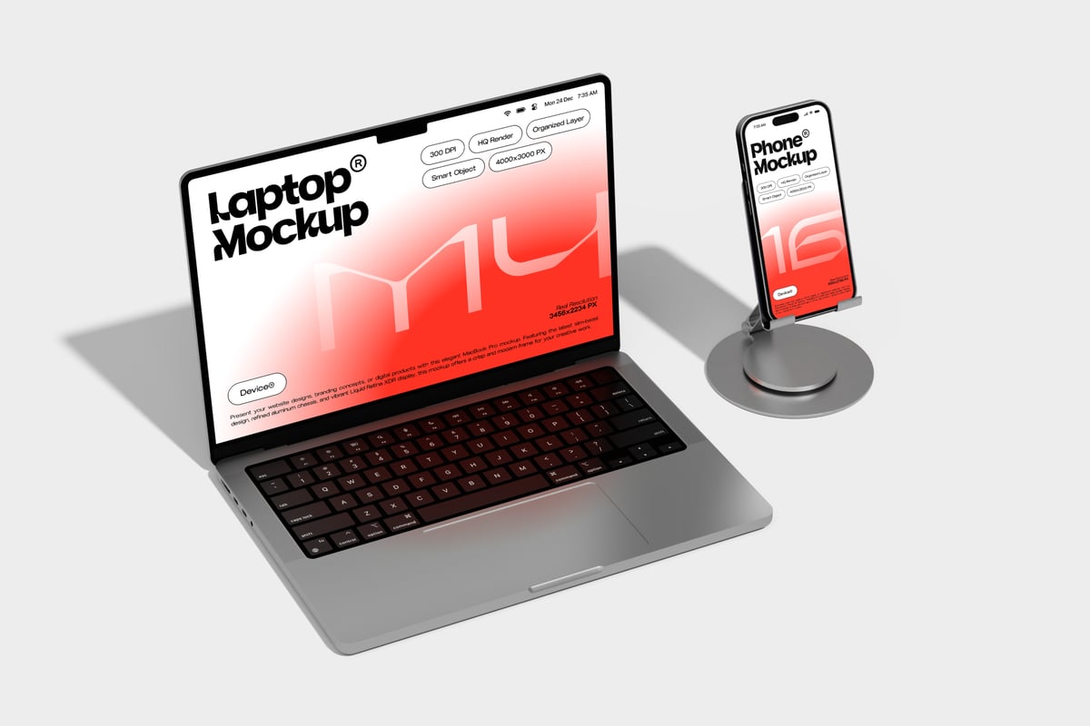 笔记本电脑和电话模型样机 (PSD)