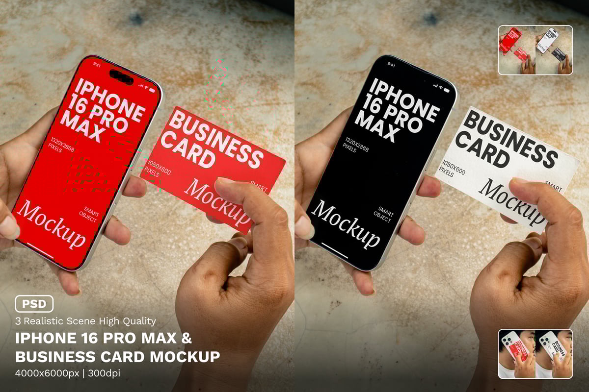iPhone 16 Pro Max＆名片模型-Vol样机 (PSD)