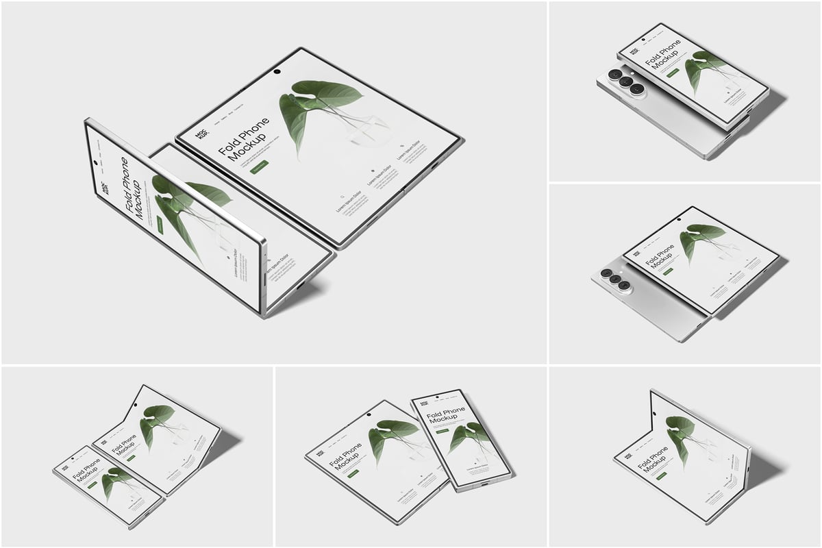 折叠屏手机模型透视图样机 (PSD)
