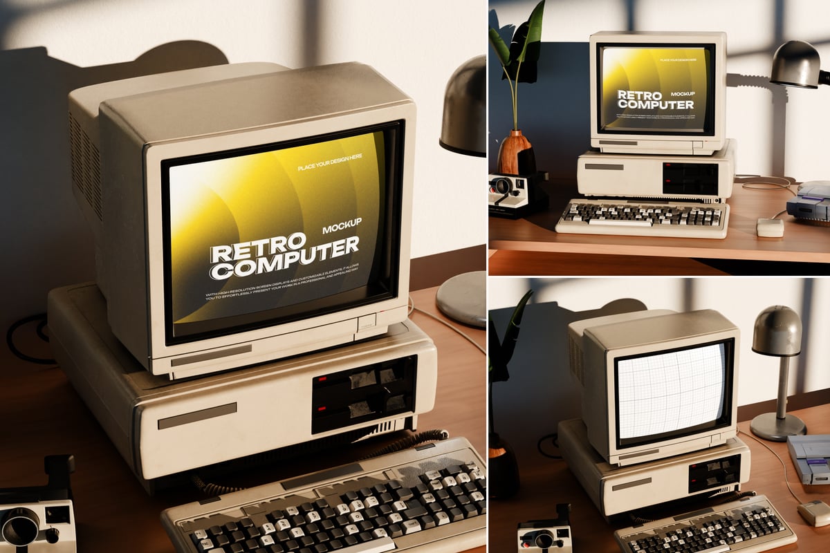 复古电视计算机模型样机 (PSD)