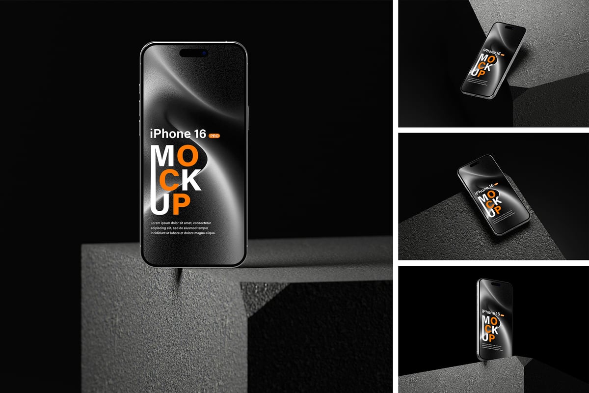iPhone 16 Pro手机模型样机 (PSD,PDF)