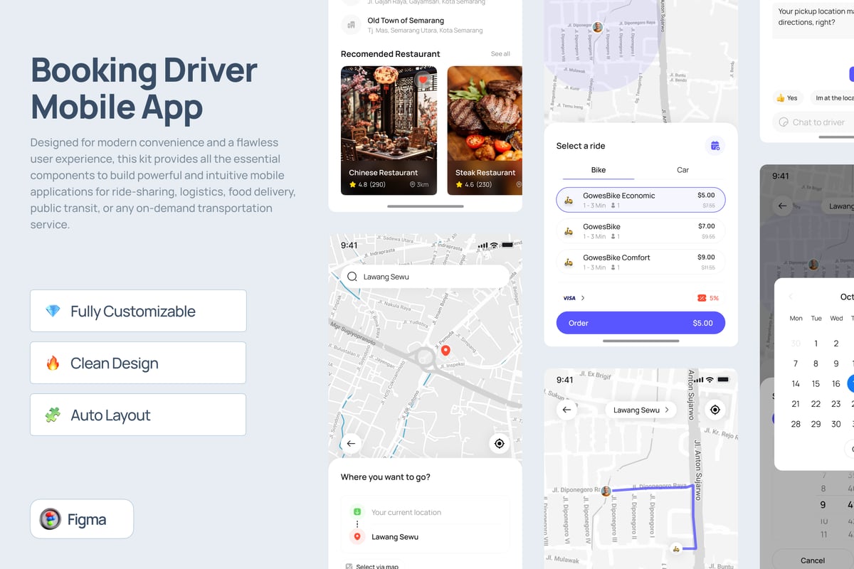 用车打车预订程序移动应用APP UI KIT (FIG)