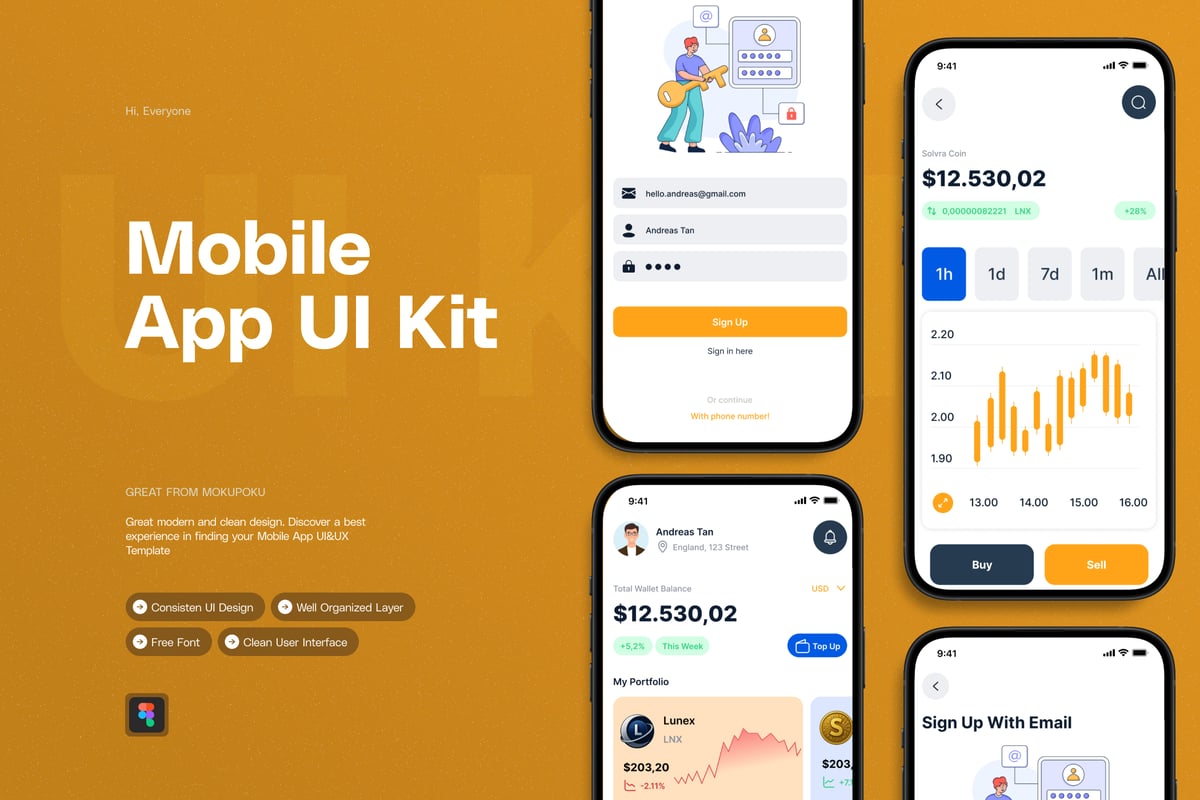 加密移动应用APP UI KIT (AI,EPS,PSD,FIG)