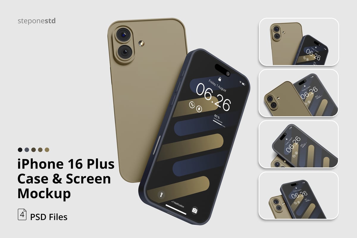 iPhone 16加上屏幕模型样机 (PSD)