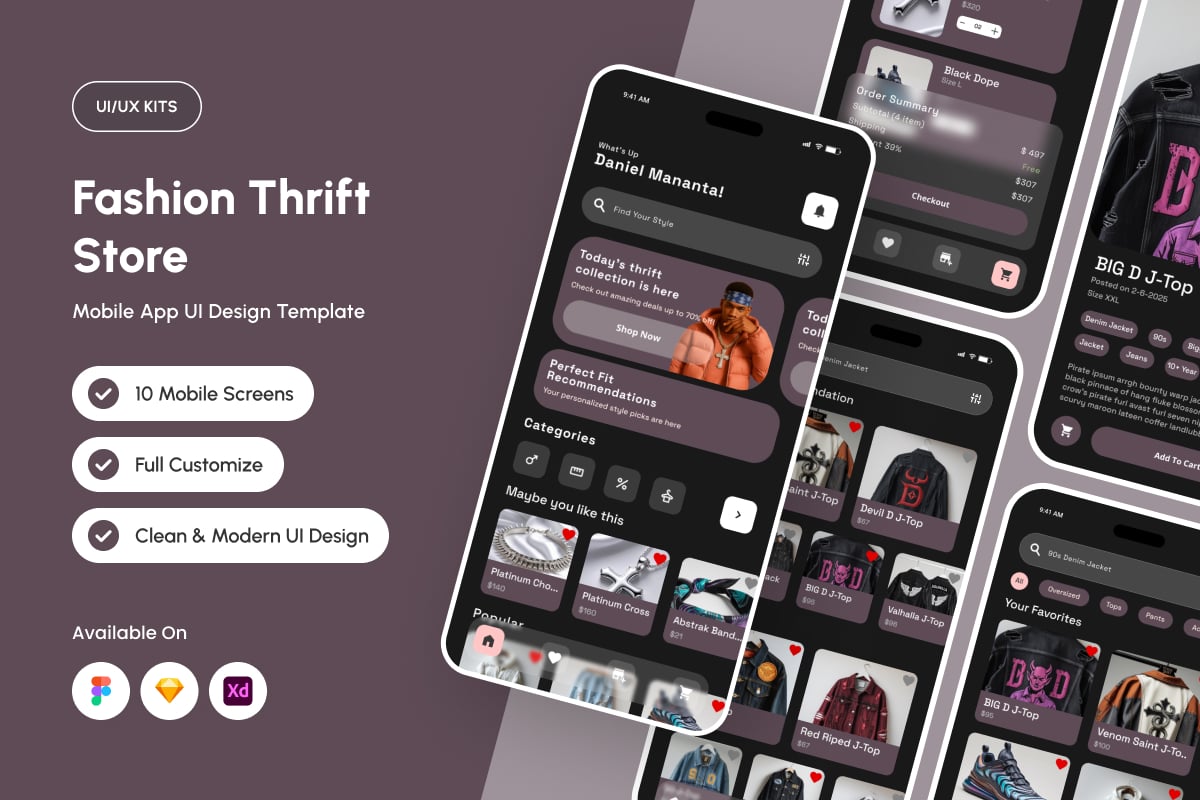 时尚二手店 UI 设计模板 APP UI KIT (FIG,SKETCH,XD)