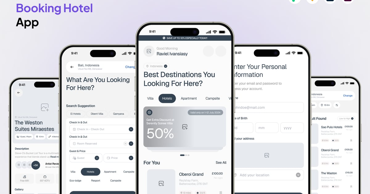 线框酒店预订应用程序