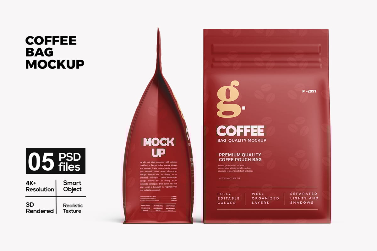 站立咖啡袋模型样机 (PSD)