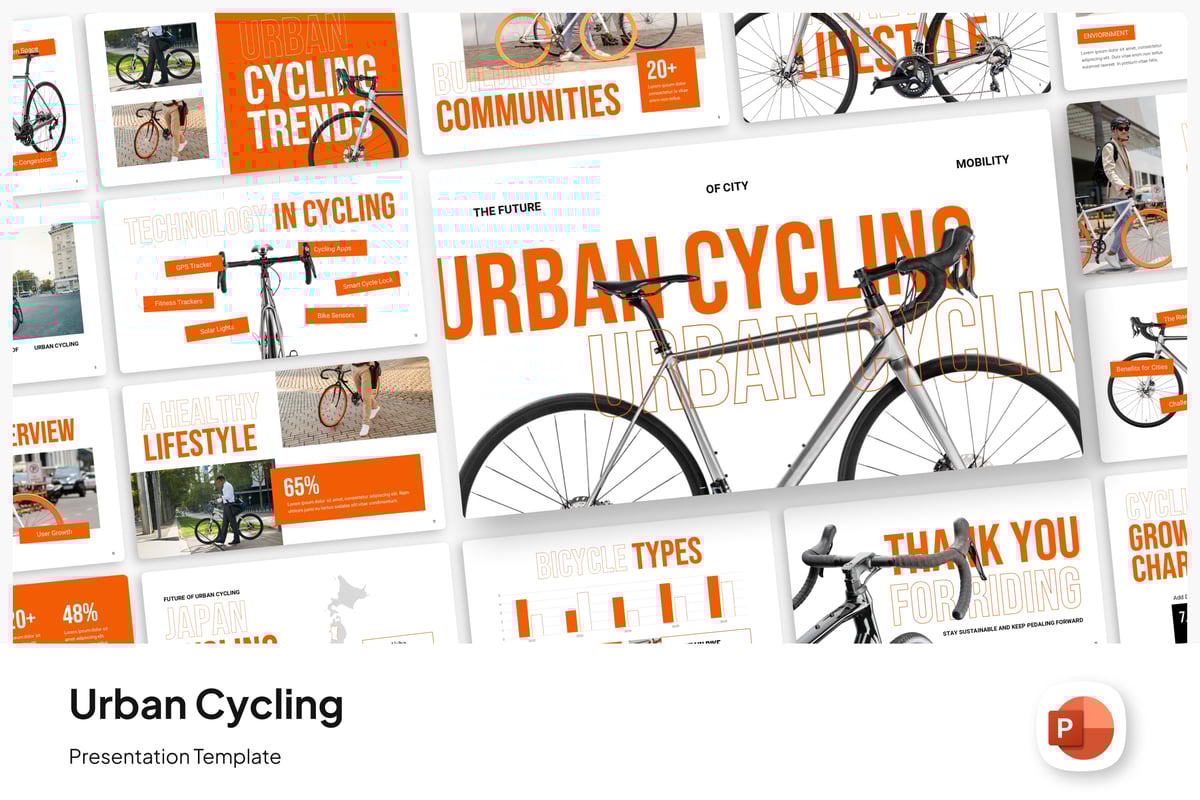 城市自行车活动介绍PPT模板 (PPTX)
