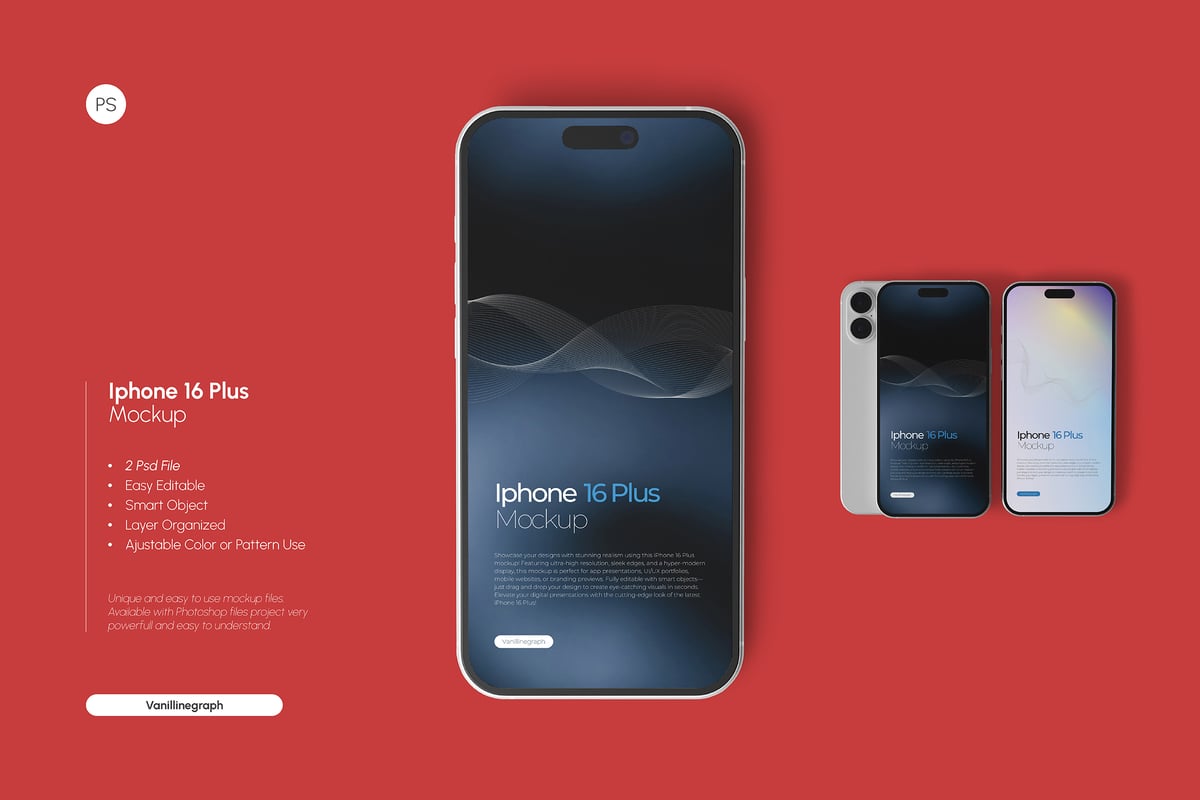iPhone 16手机模型样机 (PSD)