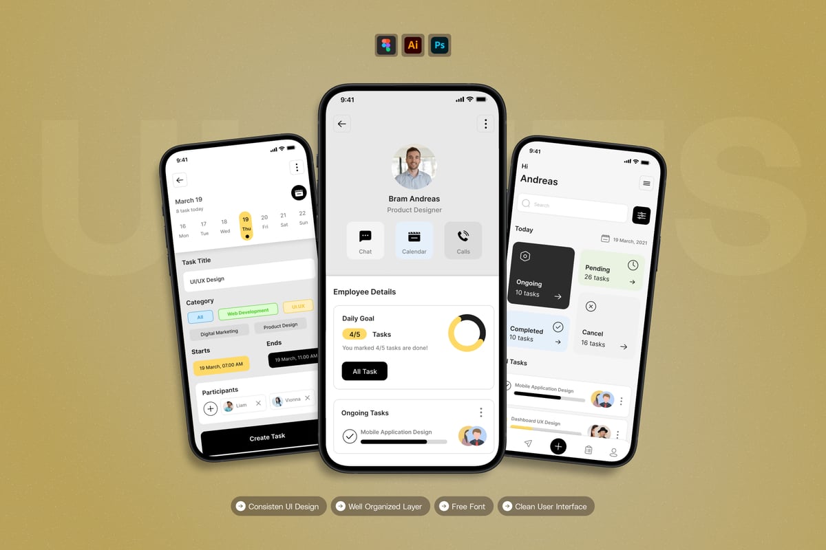 任务管理 – 移动应用APP UI KIT (AI,EPS,PSD,FIG)