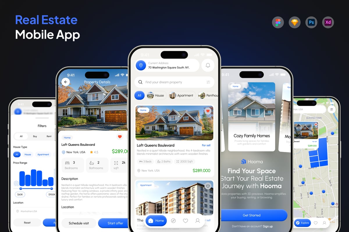 房地产应用APP UI KIT (FIG,PSD,SKETCH,XD)