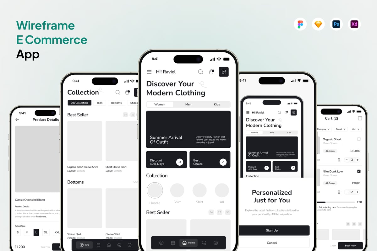 电商线框图应用APP UI KIT (FIG,SKETCH,PSD,XD)