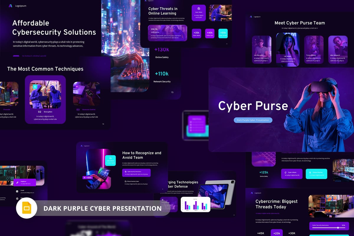 黑色紫色网络安全PPT模板 (PPTX)