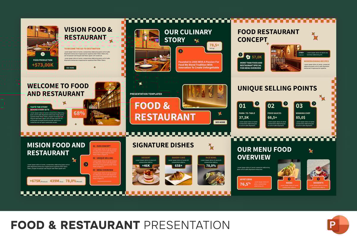 食品和餐厅PPT模板 (PPTX)